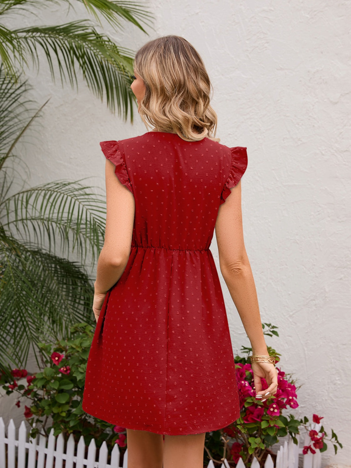 Swiss Dot Ruffled V-Neck Dress-Trendsi-JipsiJunk