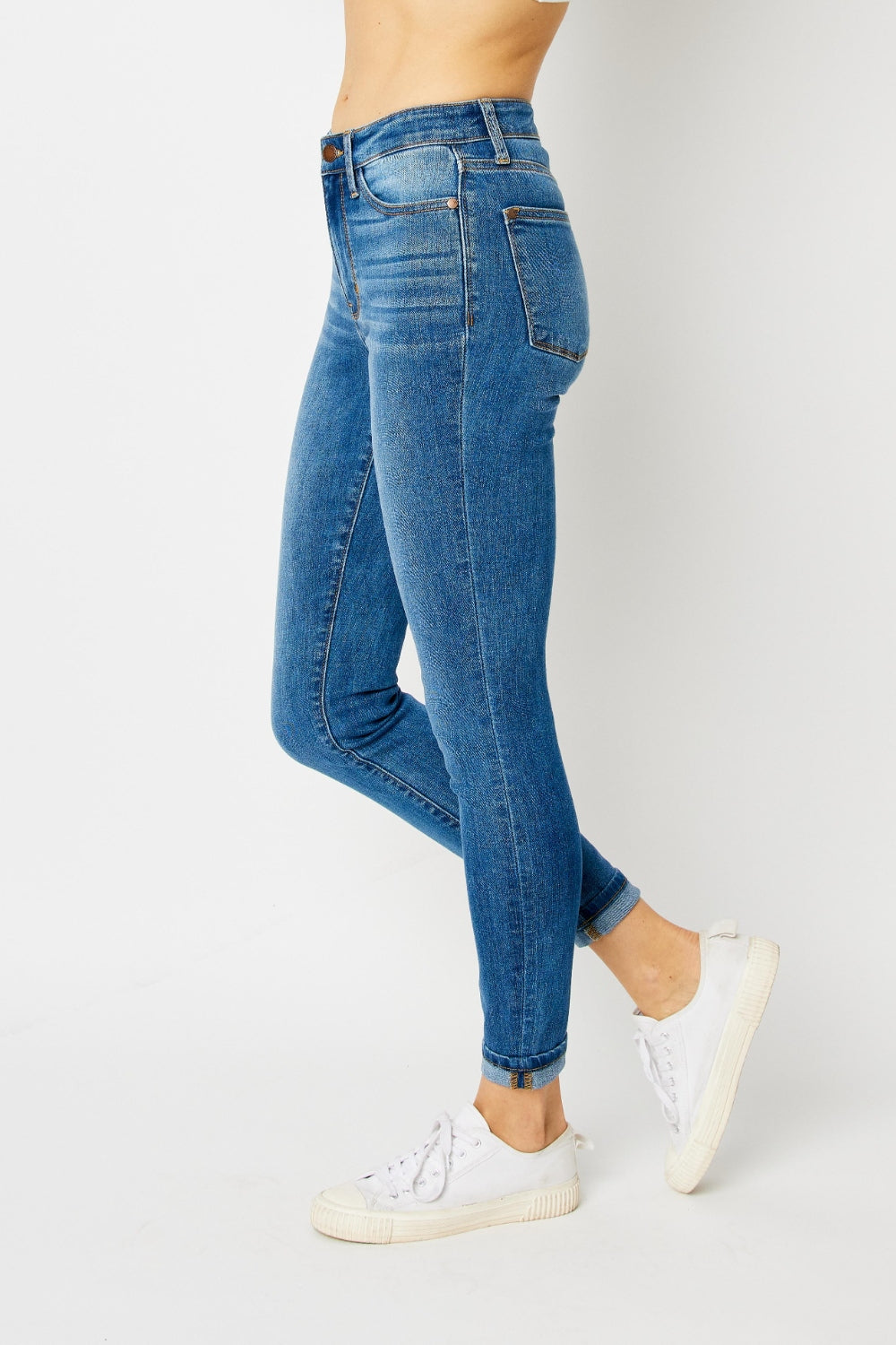 Judy Blue Full Size Cuffed Hem Skinny Jeans-Bottoms-Trendsi-JipsiJunk