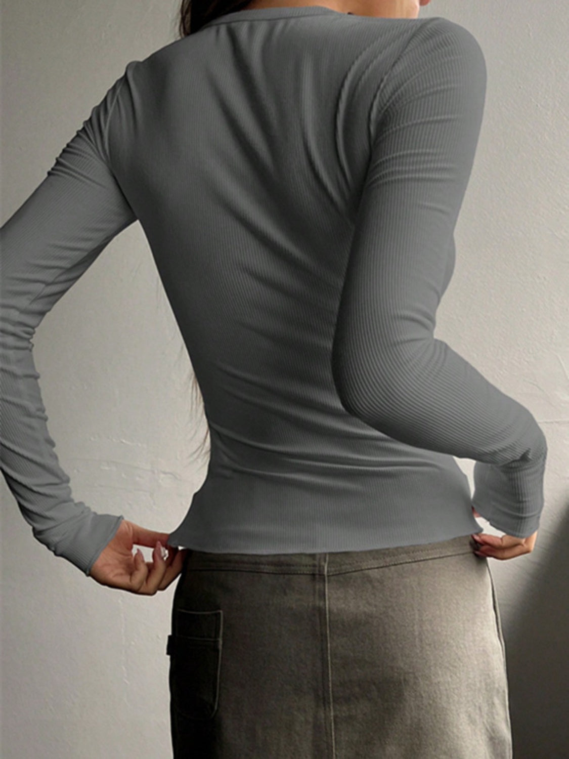 Half Button Long Sleeve T-Shirt-Trendsi-JipsiJunk