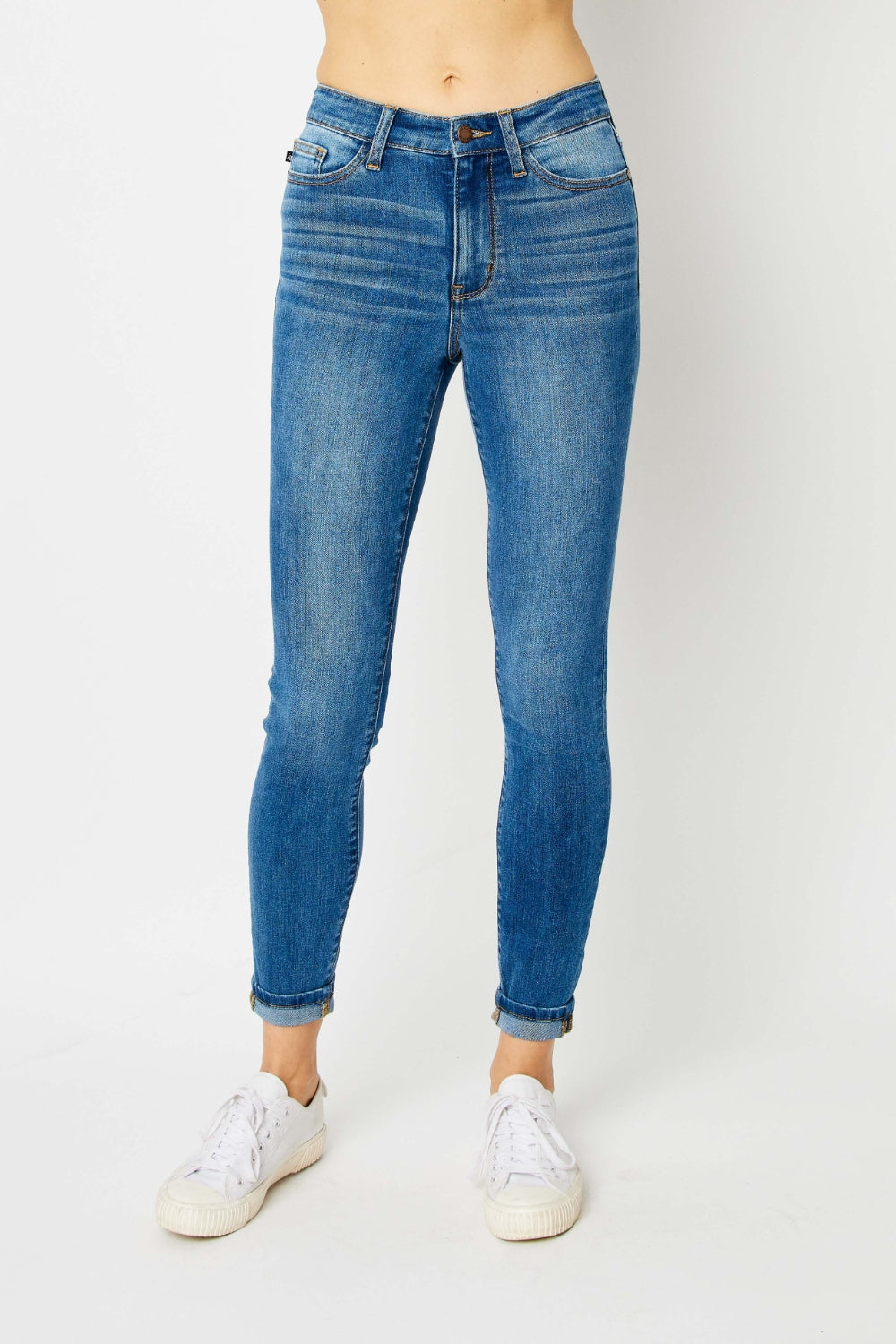 Judy Blue Full Size Cuffed Hem Skinny Jeans-Bottoms-Trendsi-JipsiJunk