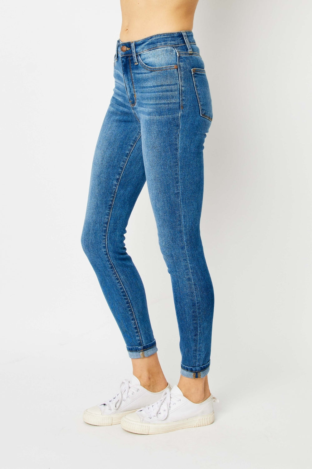 Judy Blue Full Size Cuffed Hem Skinny Jeans-Bottoms-Trendsi-JipsiJunk