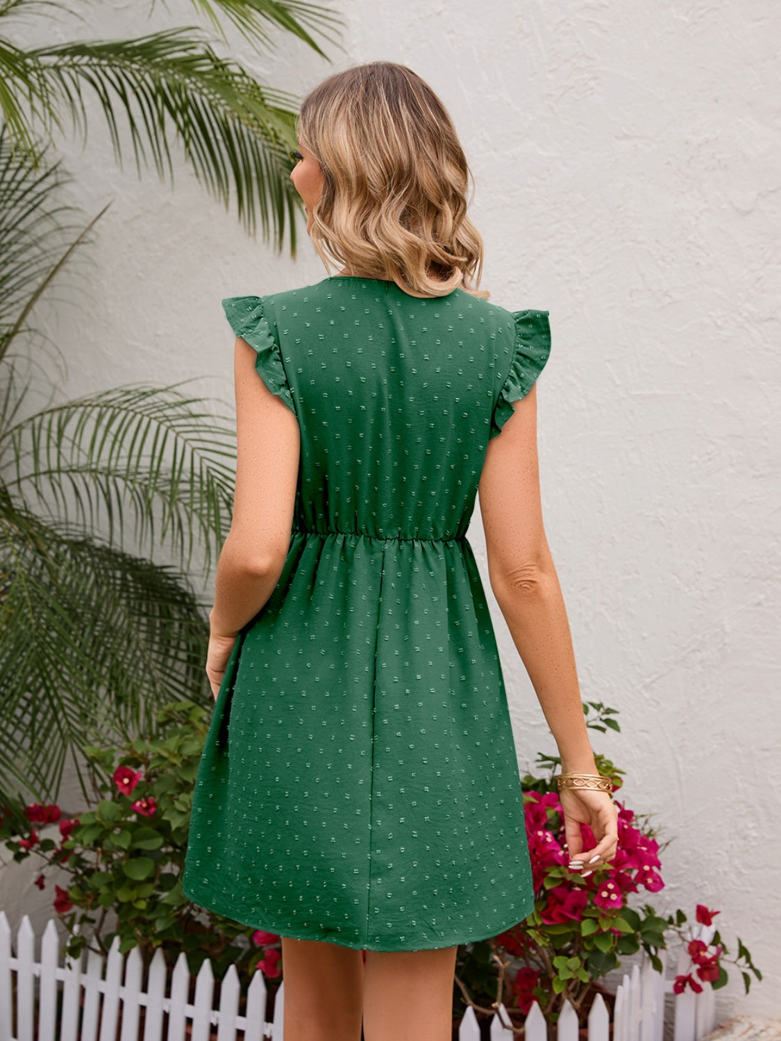 Swiss Dot Ruffled V-Neck Dress-Trendsi-JipsiJunk
