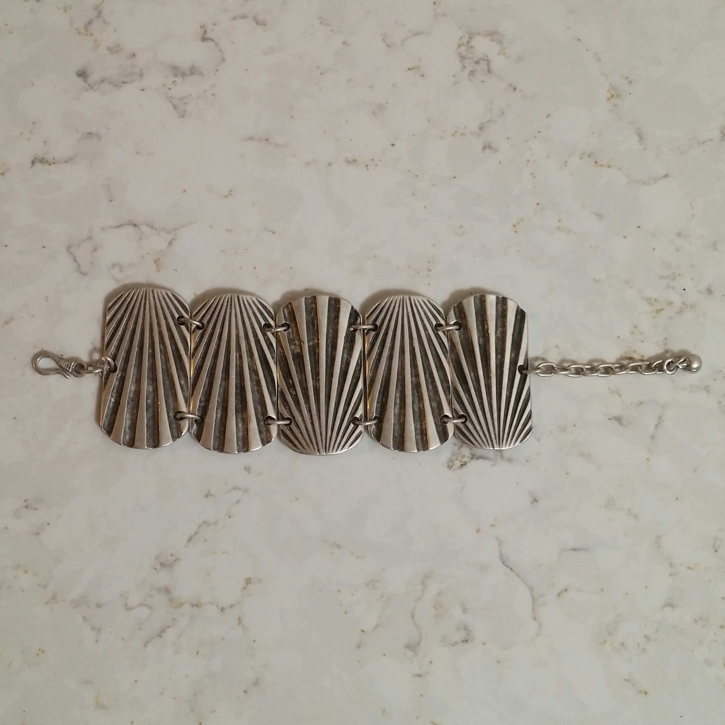 TURKISH SILVER RECTANGULAR SUNBURST CUFF BRACELET-BRACELETS-JipsiJunk-JipsiJunk