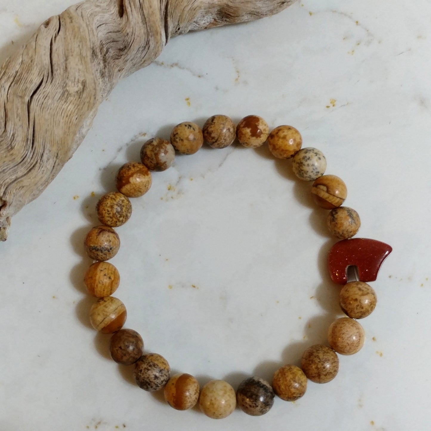 MAMA BEAR BRACELET WITH PICTURE JASPER AND GOLDSTONE-BRACELETS-Jipsi Junk-JipsiJunk