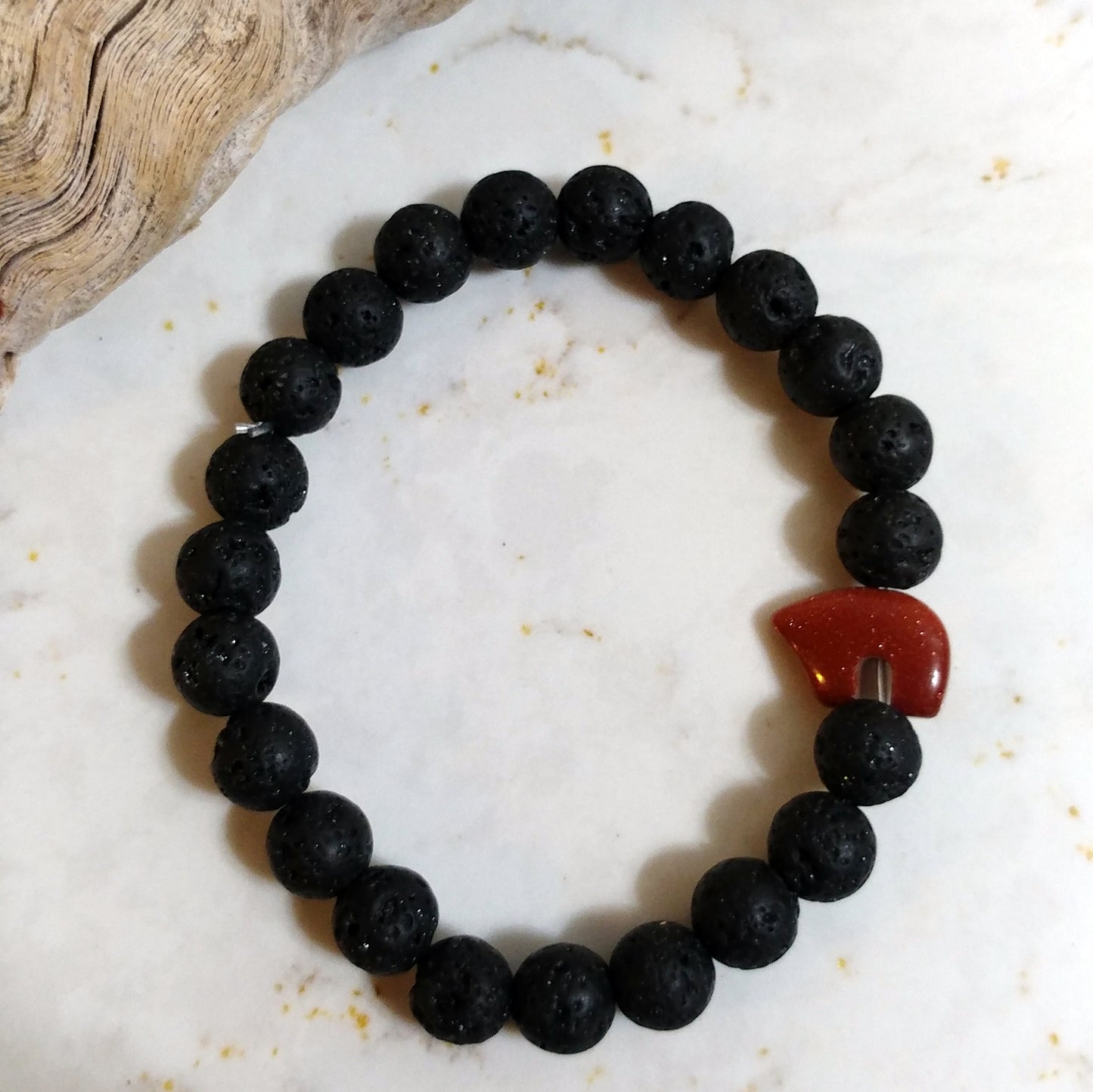 MAMA BEAR BRACELET WITH BLACK LAVA AND GOLDSTONE-BRACELETS-Jipsi Junk-JipsiJunk