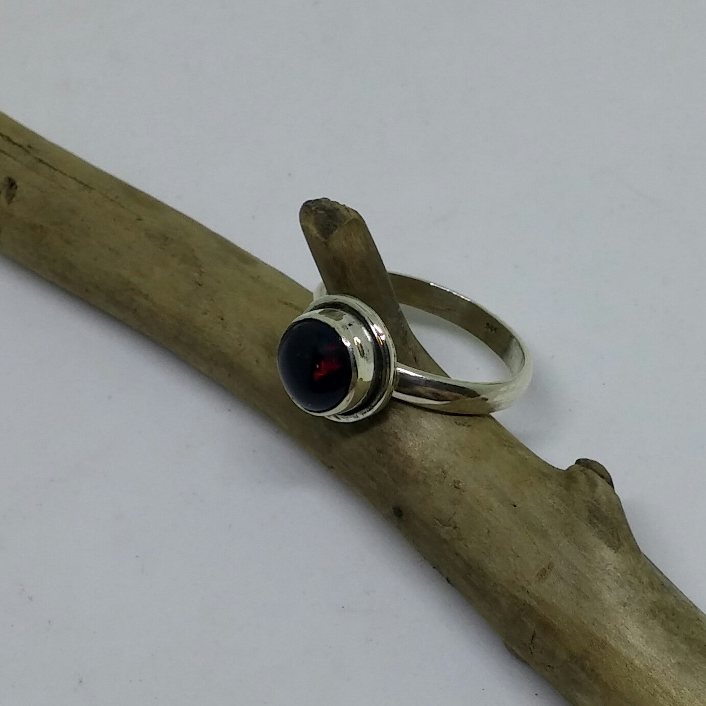 NATURAL BLACK ETHIOPIAN OPAL RING BEZEL SET IN STERLING SILVER-RINGS-Jipsi Junk-JipsiJunk
