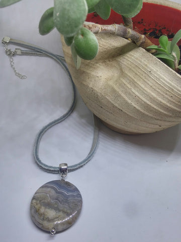 BANDED AGATE COIN AND LEATHER ADJUSTABE NECKLACE-NECKLACES-Jipsi Junk-JipsiJunk