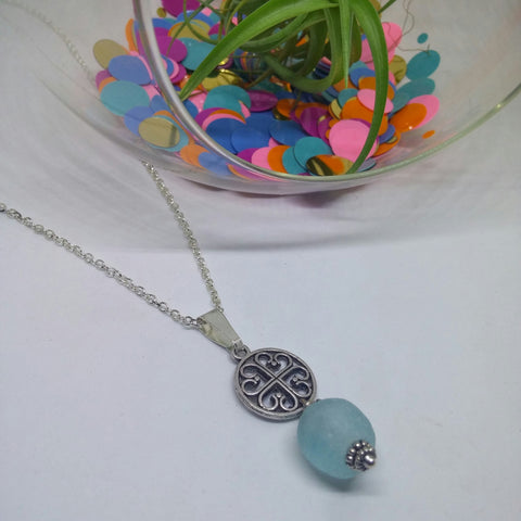 CELTIC COIN NECKLACE WITH AFRICAN RECYCLED GLASS TRADE BEAD-NECKLACES-Jipsi Junk-JipsiJunk