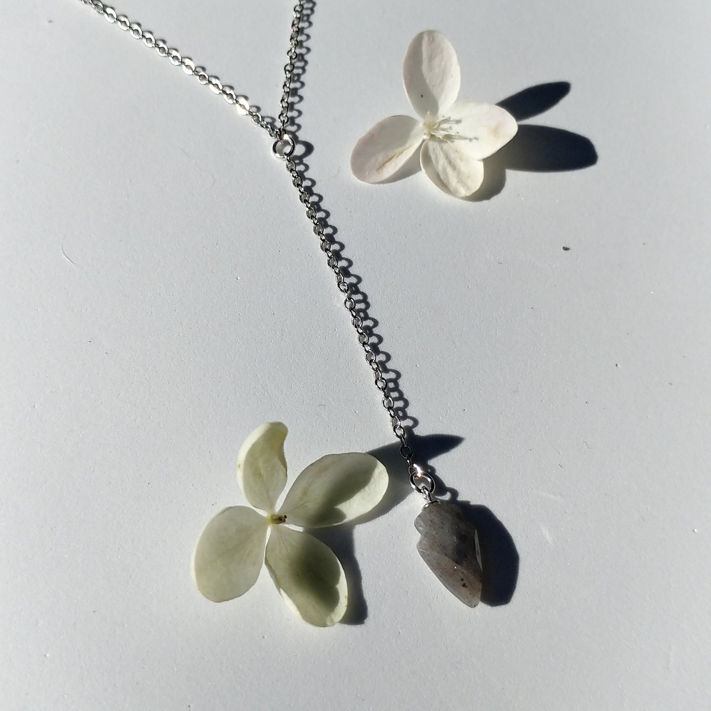 LABRADORITE TINY SHIELD LARIAT NECKLACE-NECKLACES-Jipsi Junk-JipsiJunk