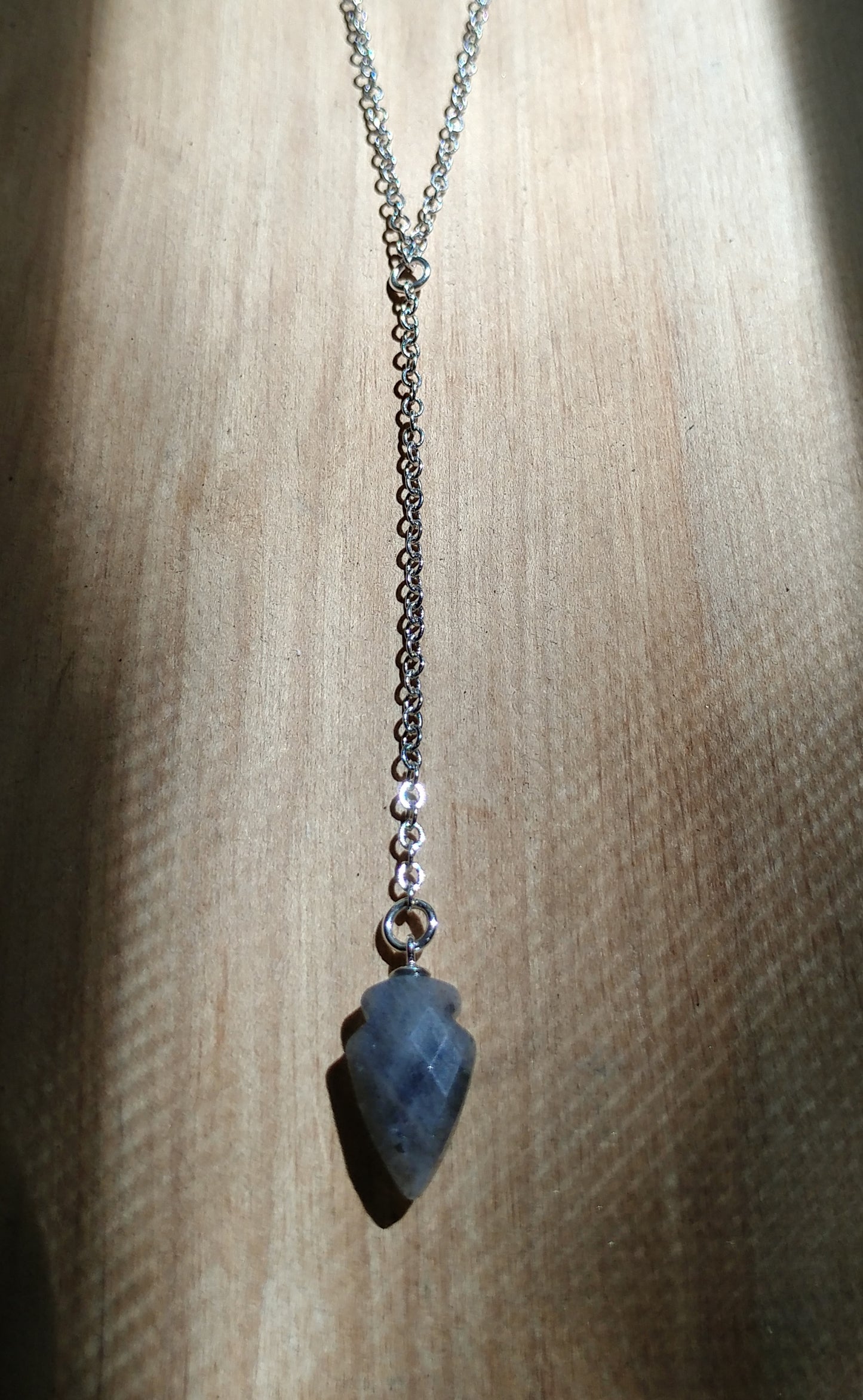 LABRADORITE TINY SHIELD LARIAT NECKLACE-NECKLACES-Jipsi Junk-JipsiJunk