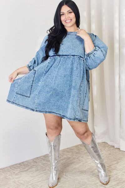 HEYSON Full Size Oversized Denim Babydoll Dress-Trendsi-JipsiJunk