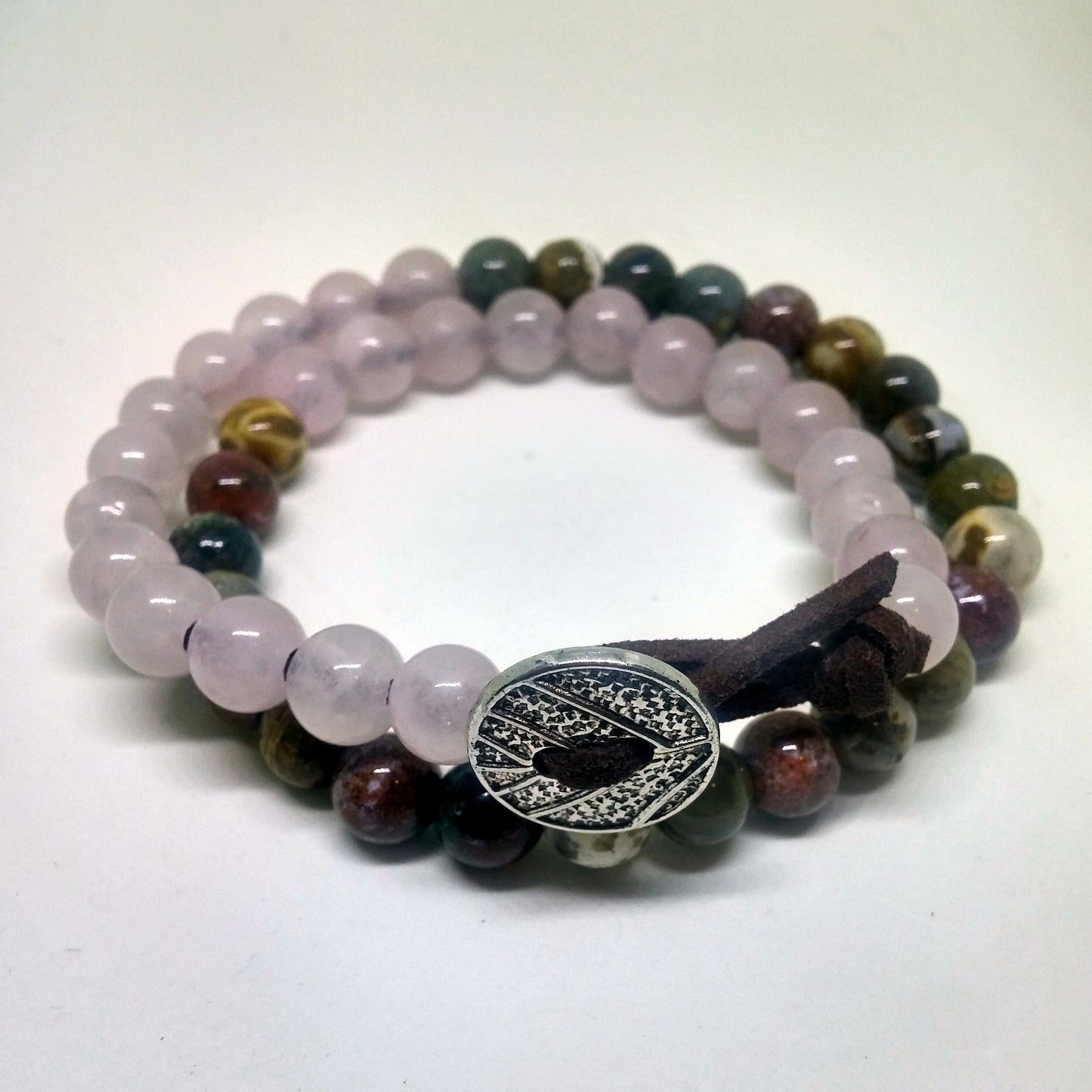 ROSE QUARTZ AND OCEAN JASPER DOUBLE WRAP GEMSTONE BRACELET-BRACELETS-Jipsi Junk-JipsiJunk