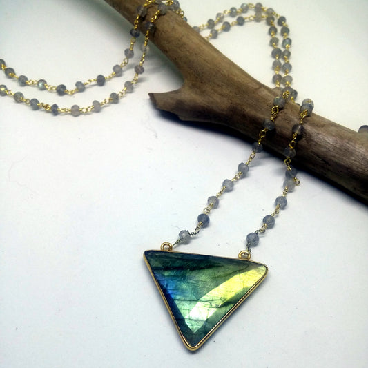 DELICATE HANDMADE GOLD AND LABRADORITE CHAIN WITH TRIANGLE FOCAL-NECKLACES-Jipsi Junk-JipsiJunk