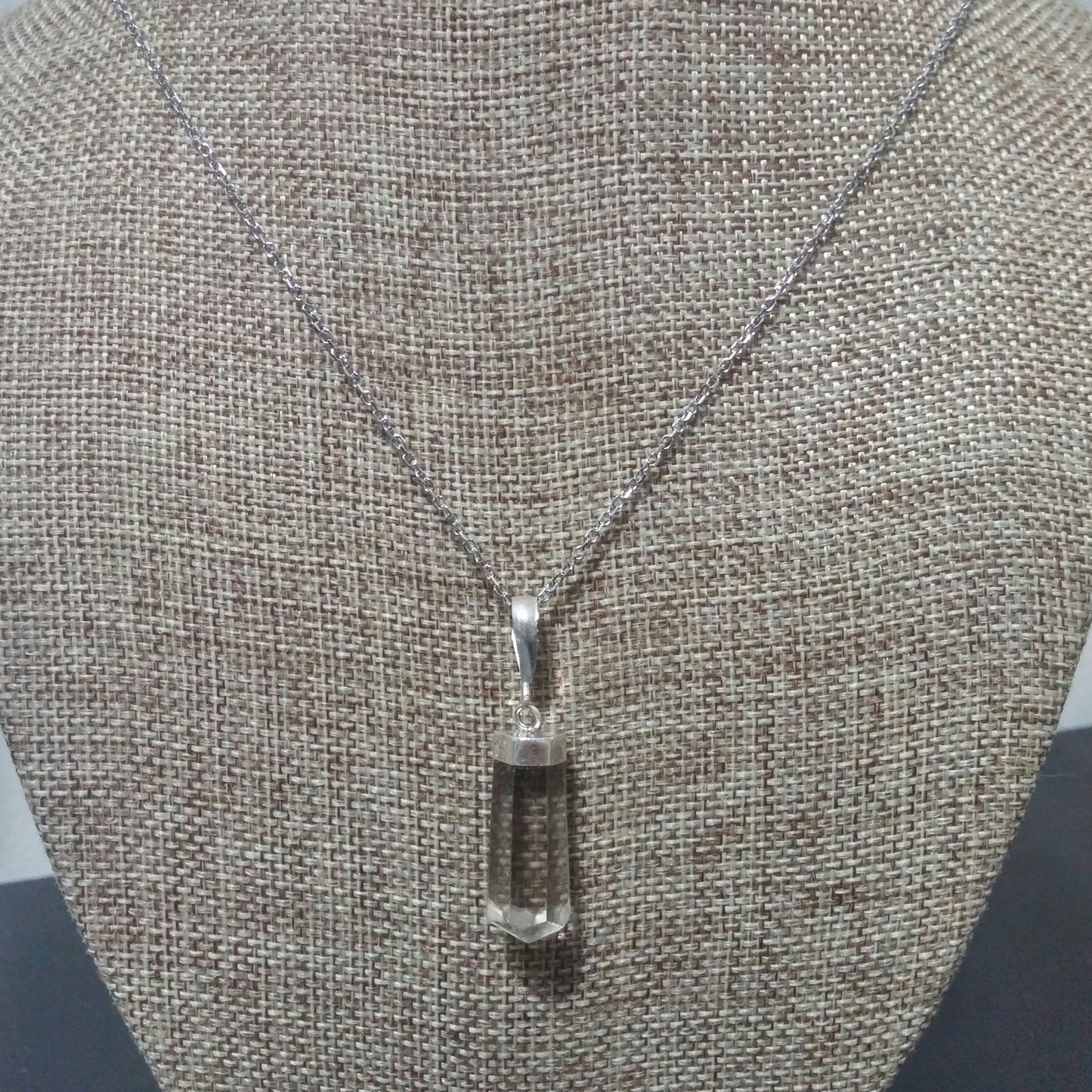 SMOKY QUARTZ CRYSTAL NECKLACE ON SURGICAL STEEL CHAIN-NECKLACES-Jipsi Junk-JipsiJunk