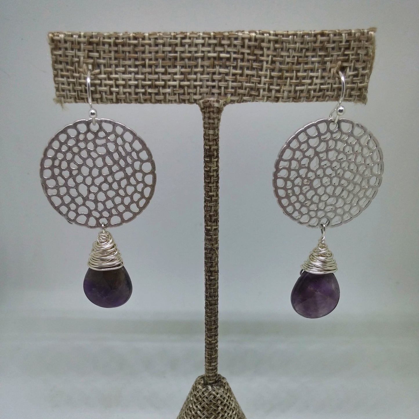 HAND WRAPPED AMETHYST BRIOLETTE EARRINGS-EARRINGS-Jipsi Junk-JipsiJunk