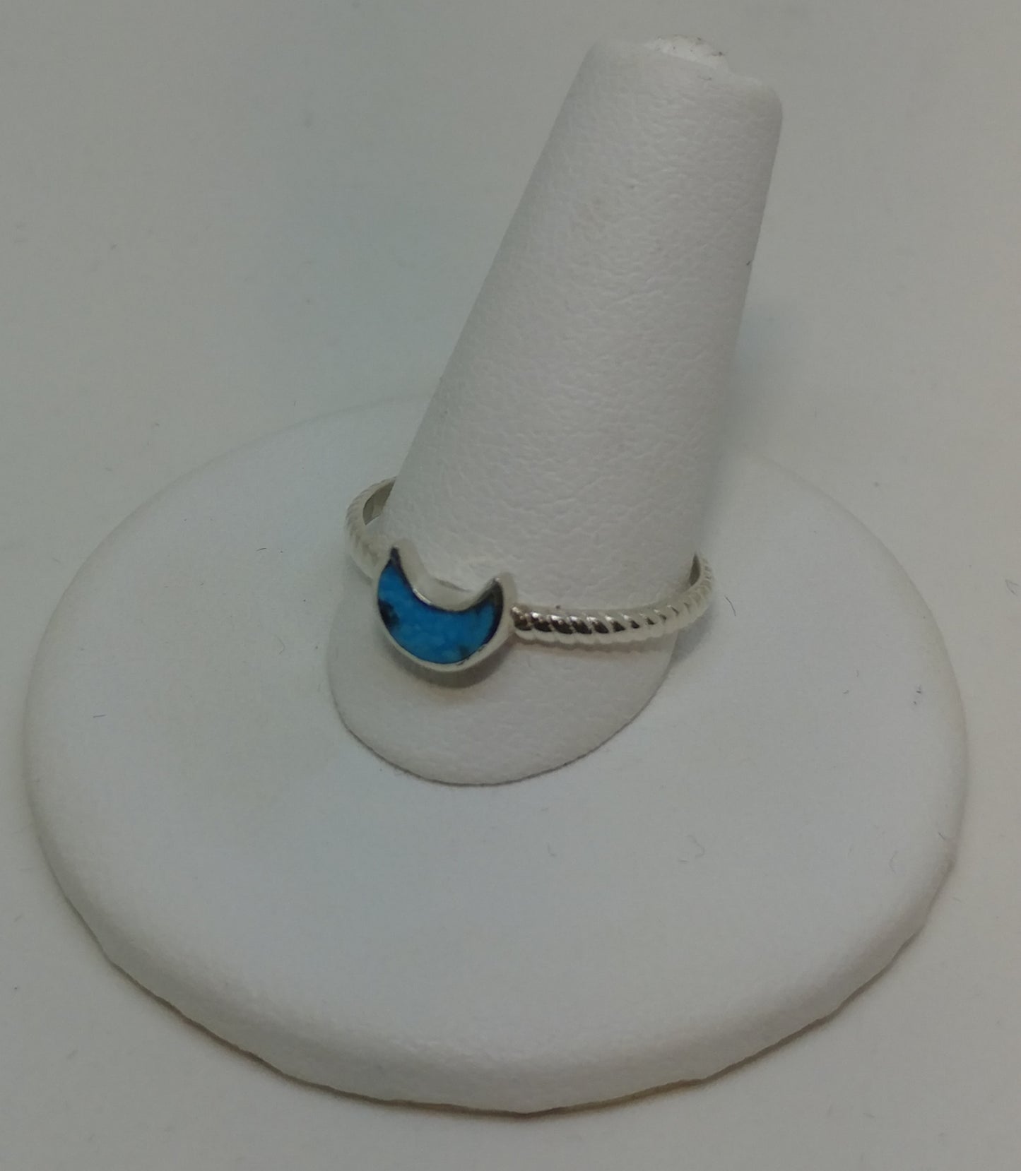 CELESTIAL CRESCENT TURQUOISE TINY GEM RING WITH BRAIDED BAND IN STERLING SILVER-RINGS-Jipsi Junk-JipsiJunk