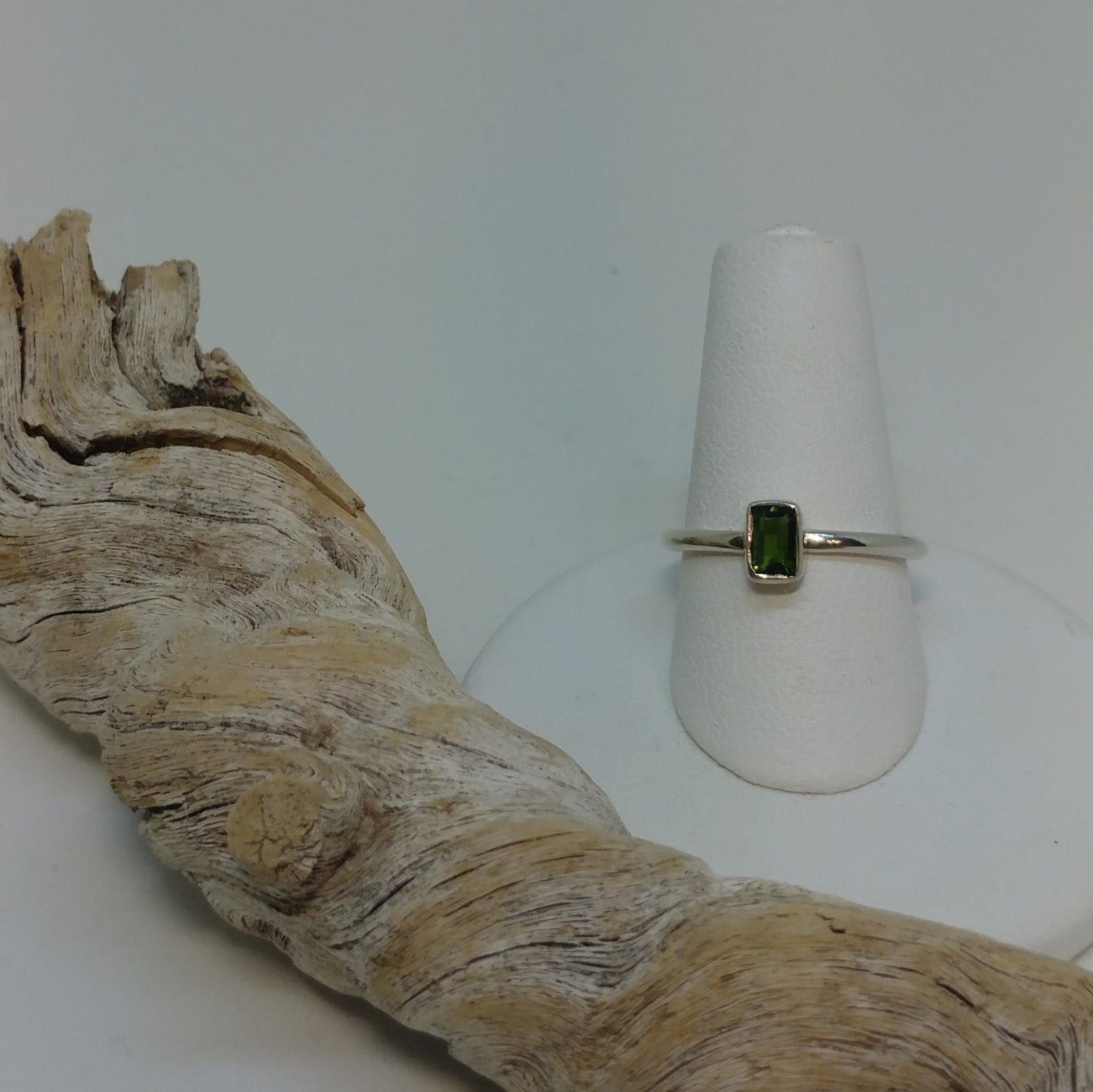 EMERALD CUT CHROME TOURMALINE TINY GEM RING IN STERLING SILVER-RINGS-Jipsi Junk-JipsiJunk