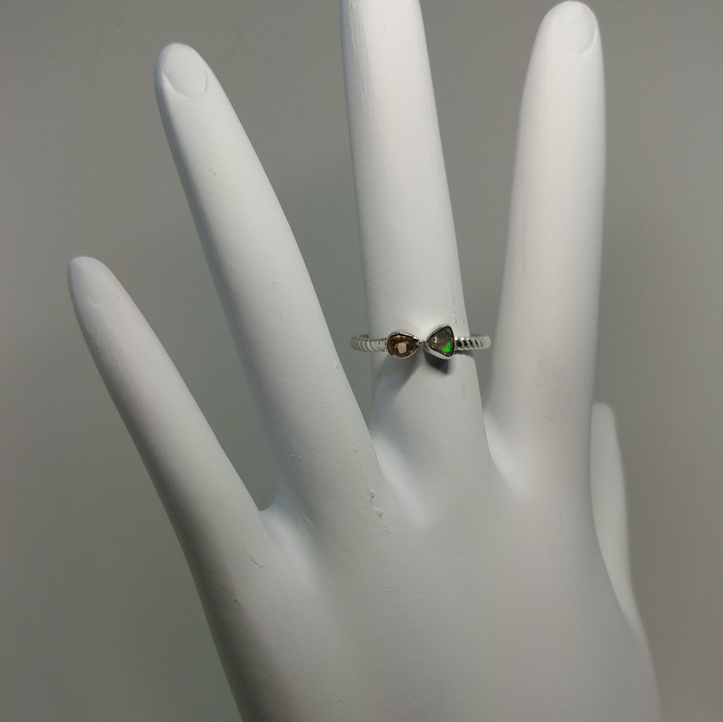 CITRINE AND ETHIOPIAN OPAL ADJUSTABLE RING WITH BRAIDED BAND IN STERLING SILVER-RINGS-Jipsi Junk-JipsiJunk
