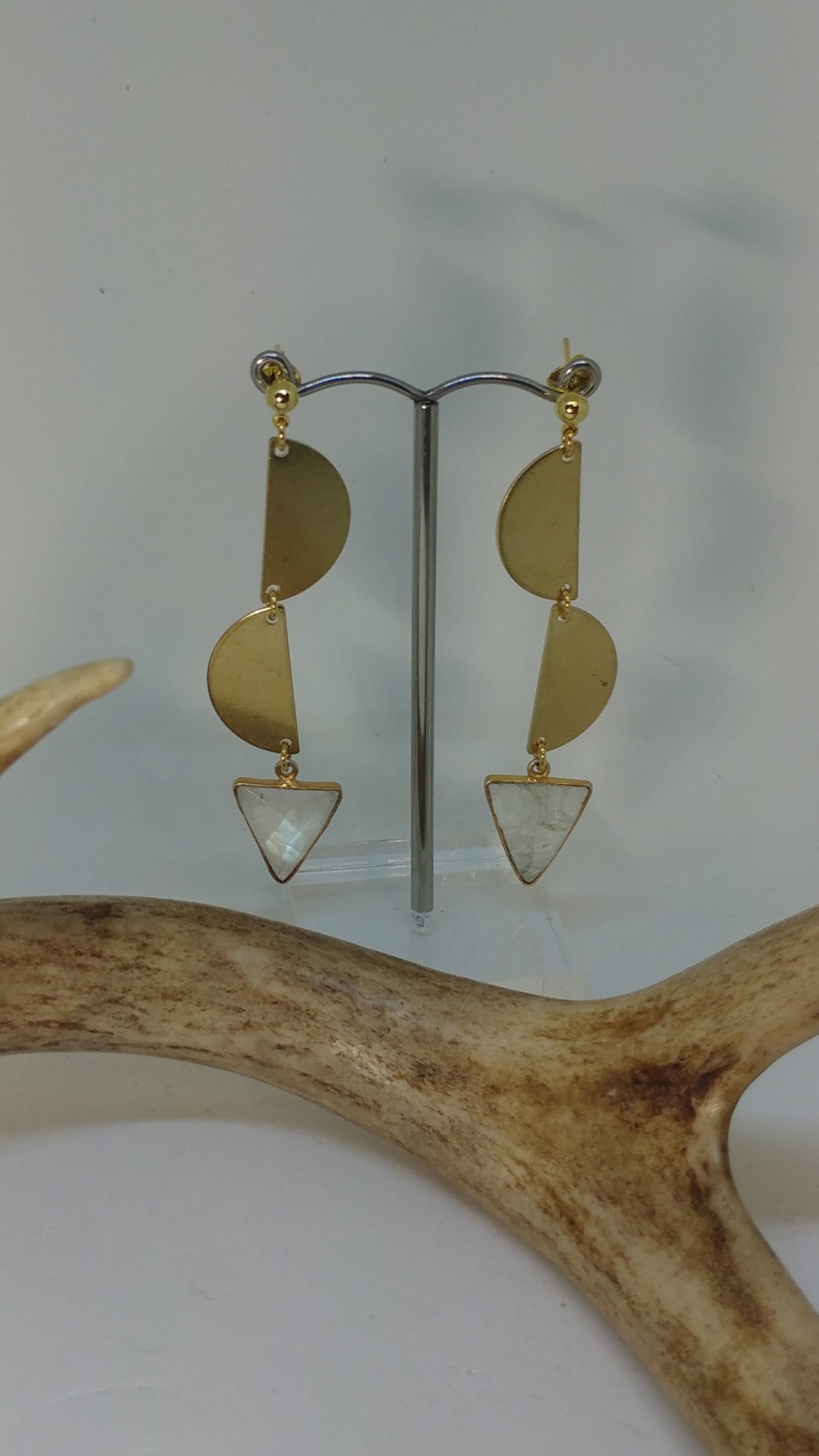 TRIANGLE BEZEL AND HALF MOON EARRINGS-EARRINGS-Jipsi Junk-JipsiJunk
