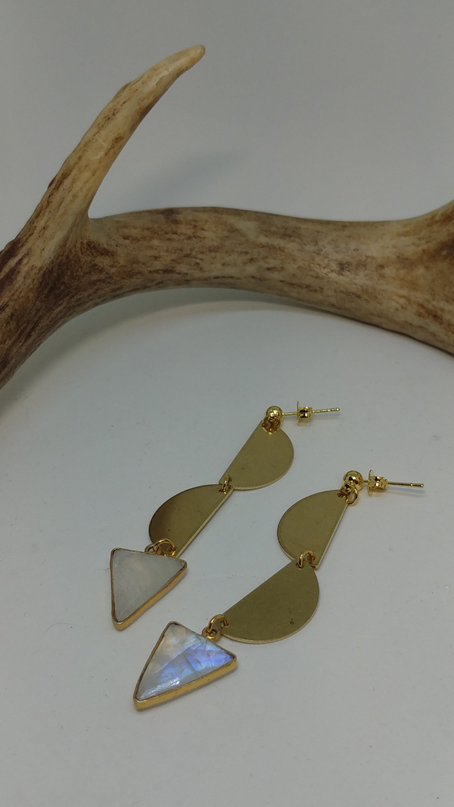 TRIANGLE BEZEL AND HALF MOON EARRINGS-EARRINGS-Jipsi Junk-JipsiJunk