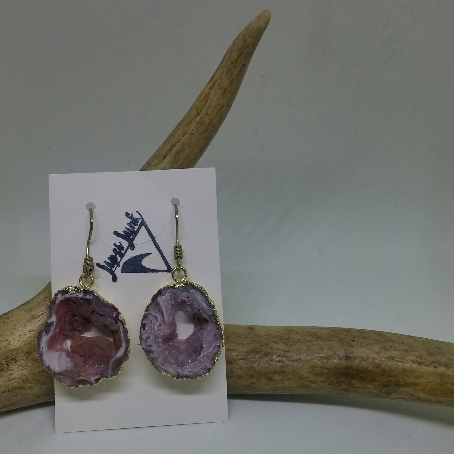 MAUVE PINK DRUZY AGATE SLICE EARRINGS-EARRINGS-Jipsi Junk-JipsiJunk