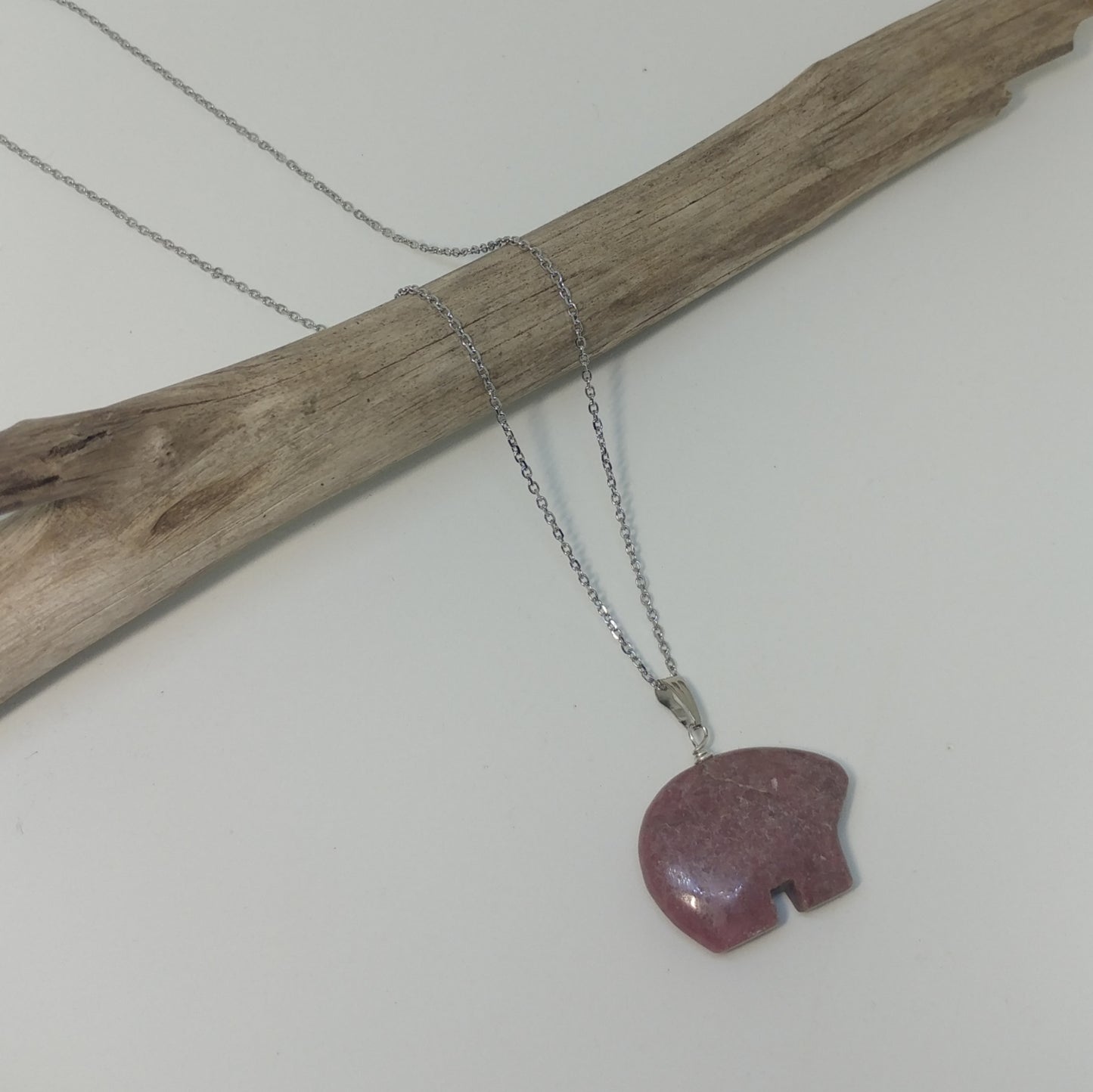 RHODONITE MAMA BEAR NECKLACE ON A STAINLESS STEEL CHAIN-NECKLACES-Jipsi Junk-JipsiJunk