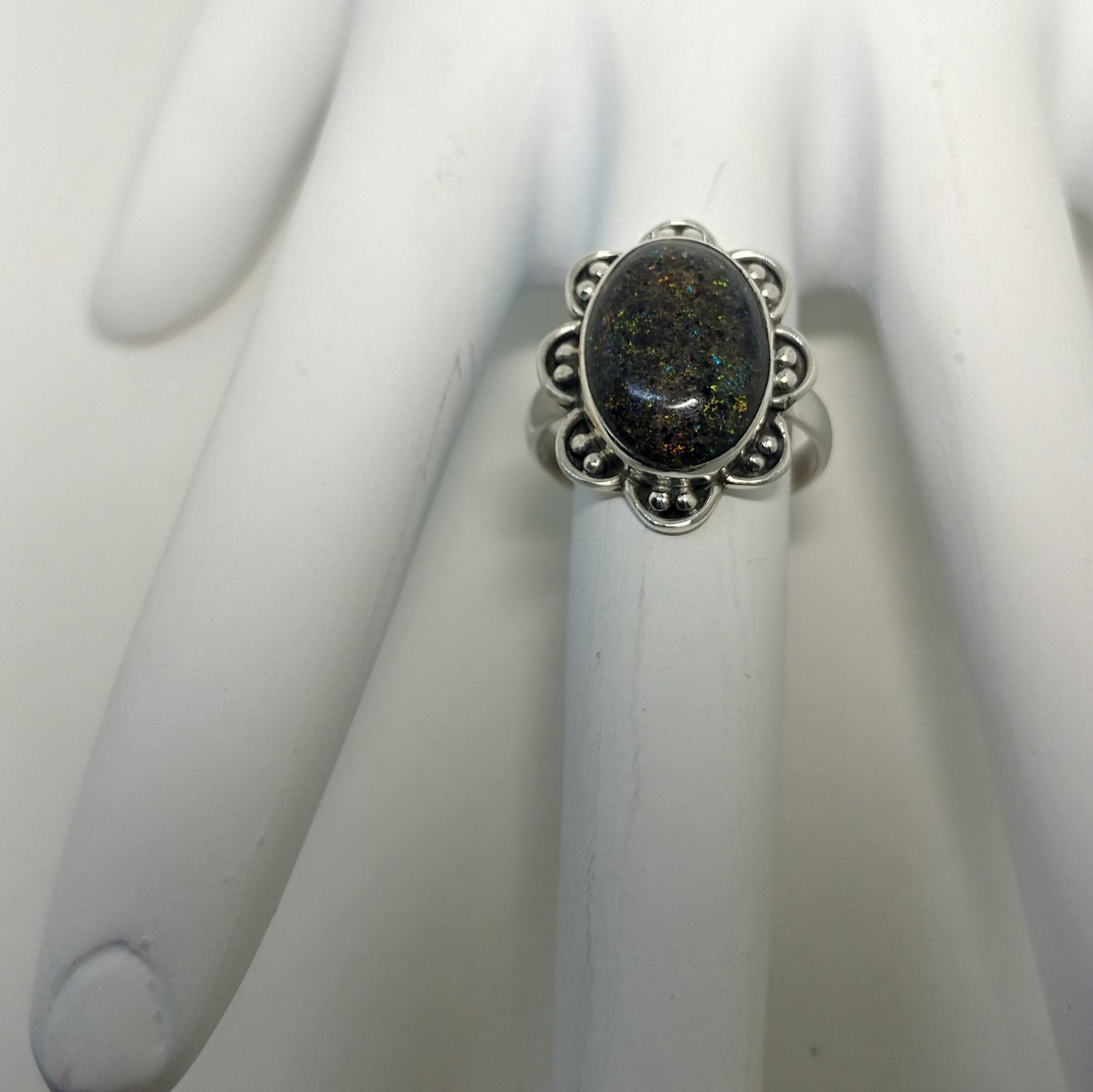 HONDURAN BLACK FIRE OPAL RING IN STERLING SILVER-RINGS-Jipsi Junk-JipsiJunk
