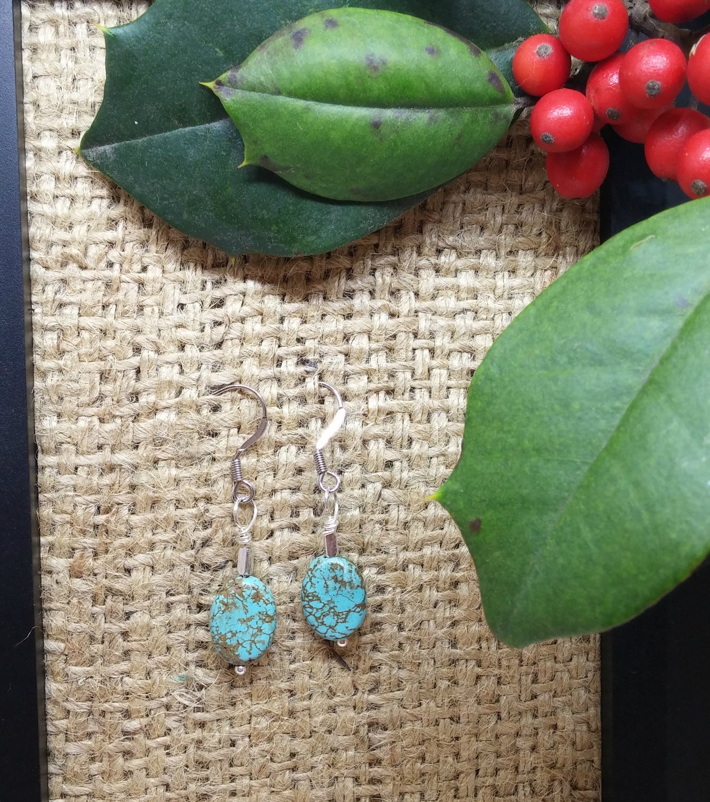 OVAL TURQUOISE GEMSTONE EARRINGS-EARRINGS-JipsiJunk-JipsiJunk