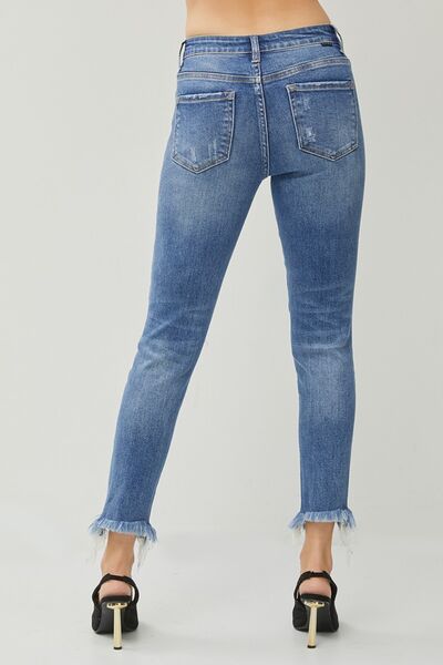 RISEN Distressed Frayed Hem Slim Jeans-Trendsi-JipsiJunk