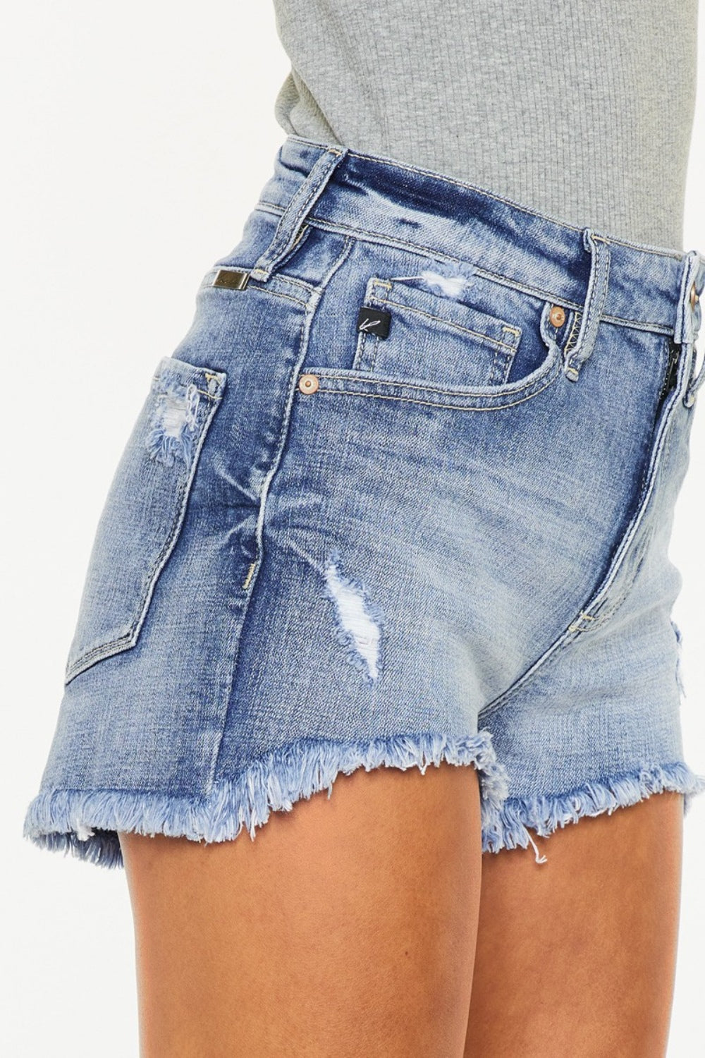 Kancan Distressed Raw Hem Denim Shorts-bottoms-Trendsi-JipsiJunk