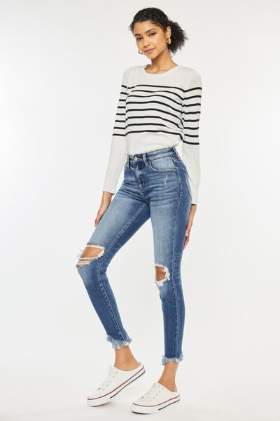 Kancan High Waist Distressed Raw Hem Ankle Skinny Jeans-Trendsi-JipsiJunk