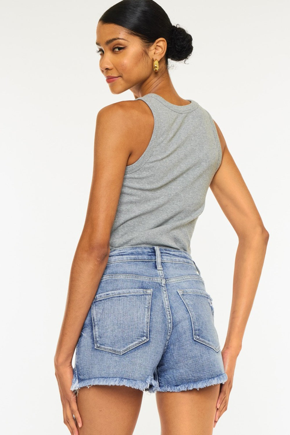 Kancan Distressed Raw Hem Denim Shorts-bottoms-Trendsi-JipsiJunk