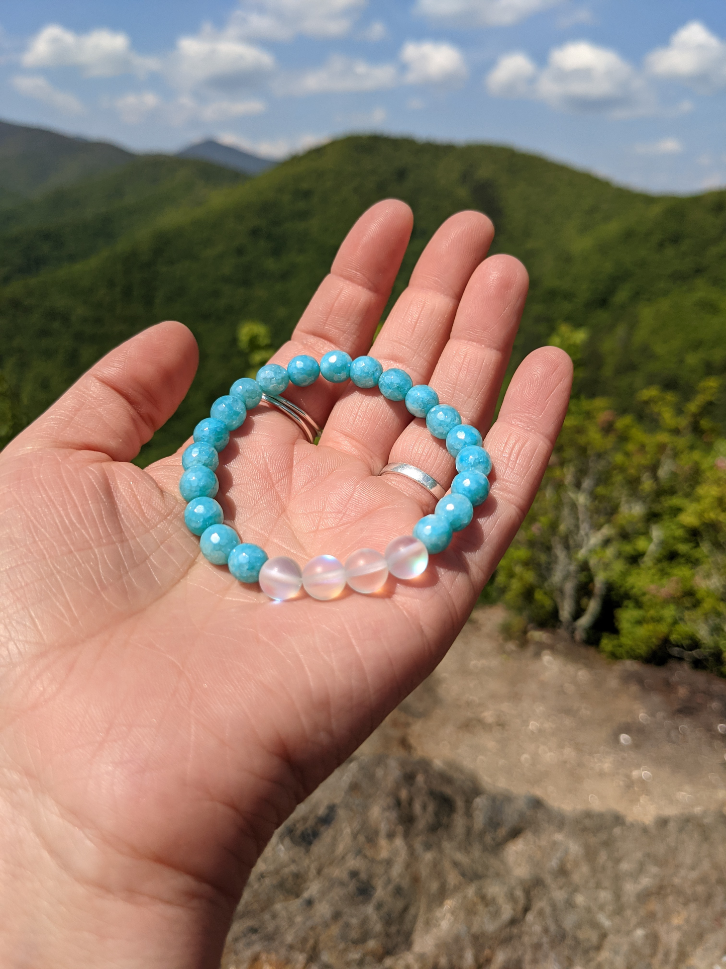 AB AMAZONITE AND MERMAID GLASS STRETCH BRACELET-BRACELETS-Jipsi Junk-JipsiJunk