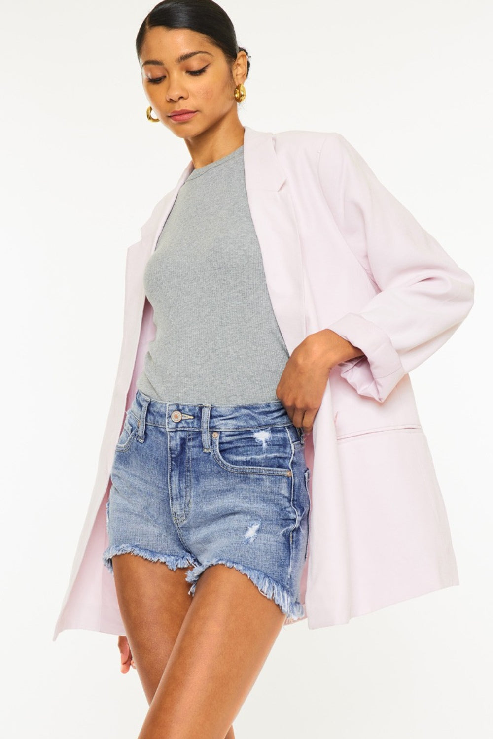 Kancan Distressed Raw Hem Denim Shorts-bottoms-Trendsi-JipsiJunk