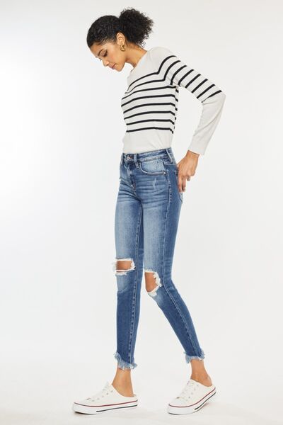 Kancan High Waist Distressed Raw Hem Ankle Skinny Jeans-Trendsi-JipsiJunk
