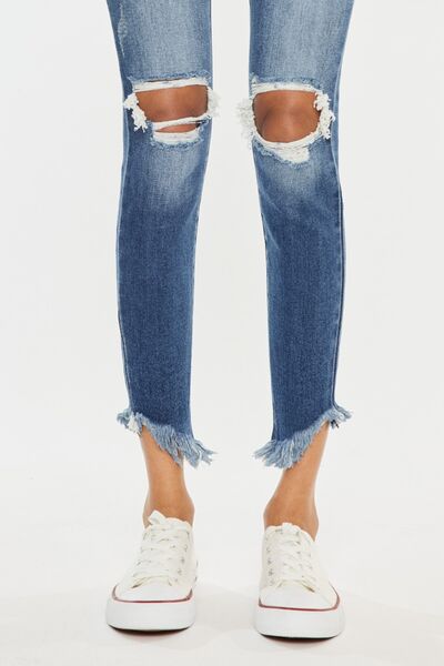 Kancan High Waist Distressed Raw Hem Ankle Skinny Jeans-Trendsi-JipsiJunk