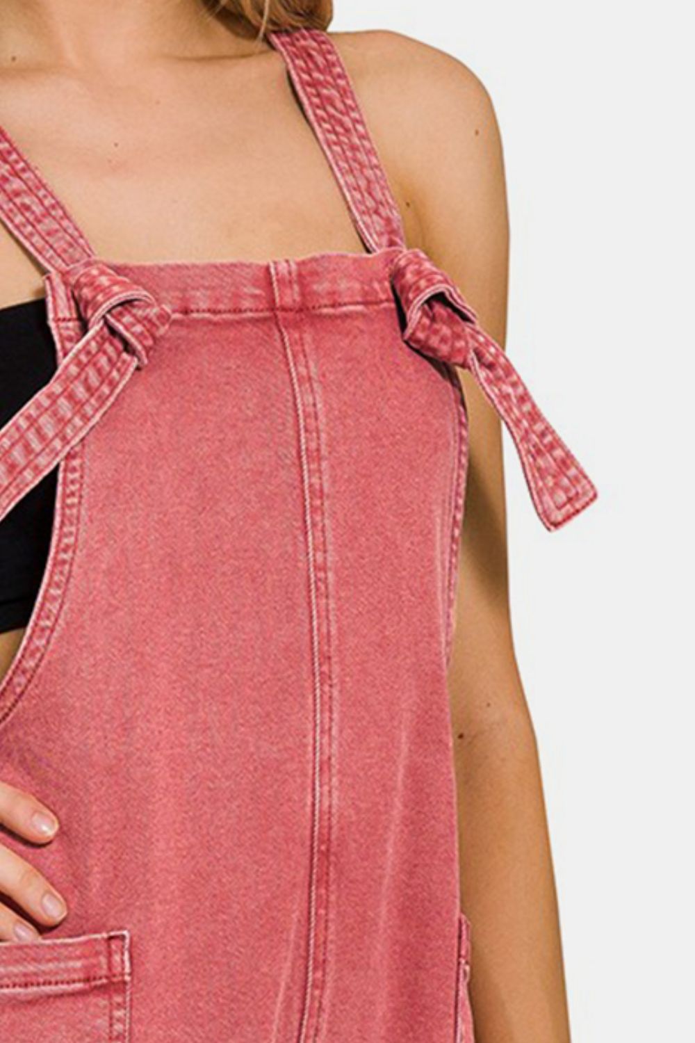 Zenana Washed Knot Strap Rompers-bottoms-Trendsi-JipsiJunk