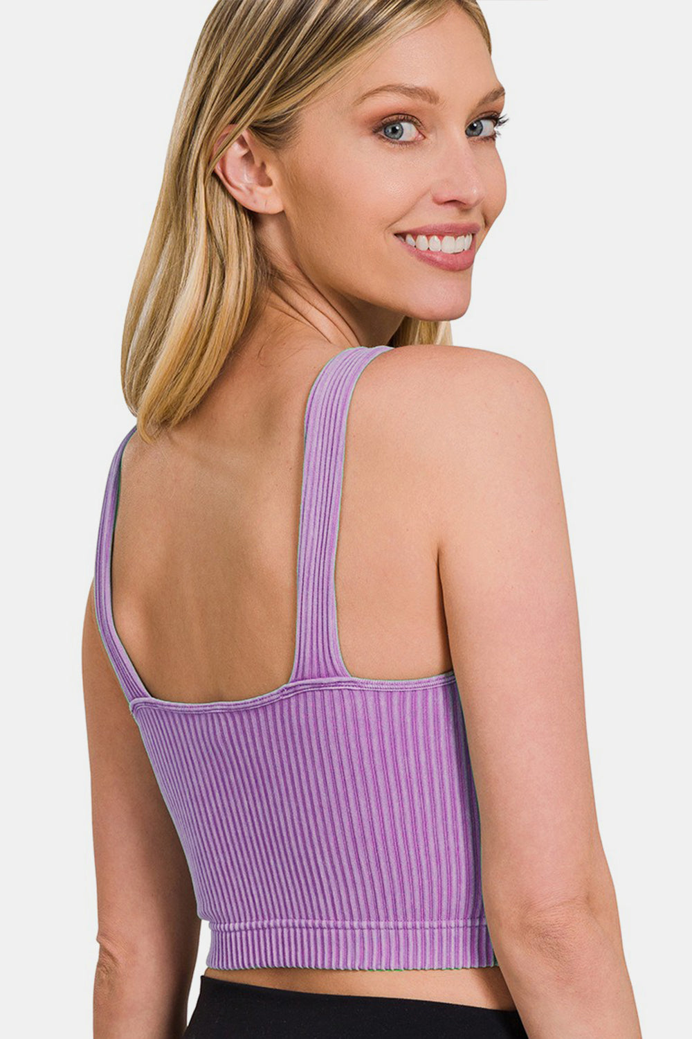 Stonewashed Ribbed Cropped Padded Bra Crop Top-Active-Trendsi-JipsiJunk