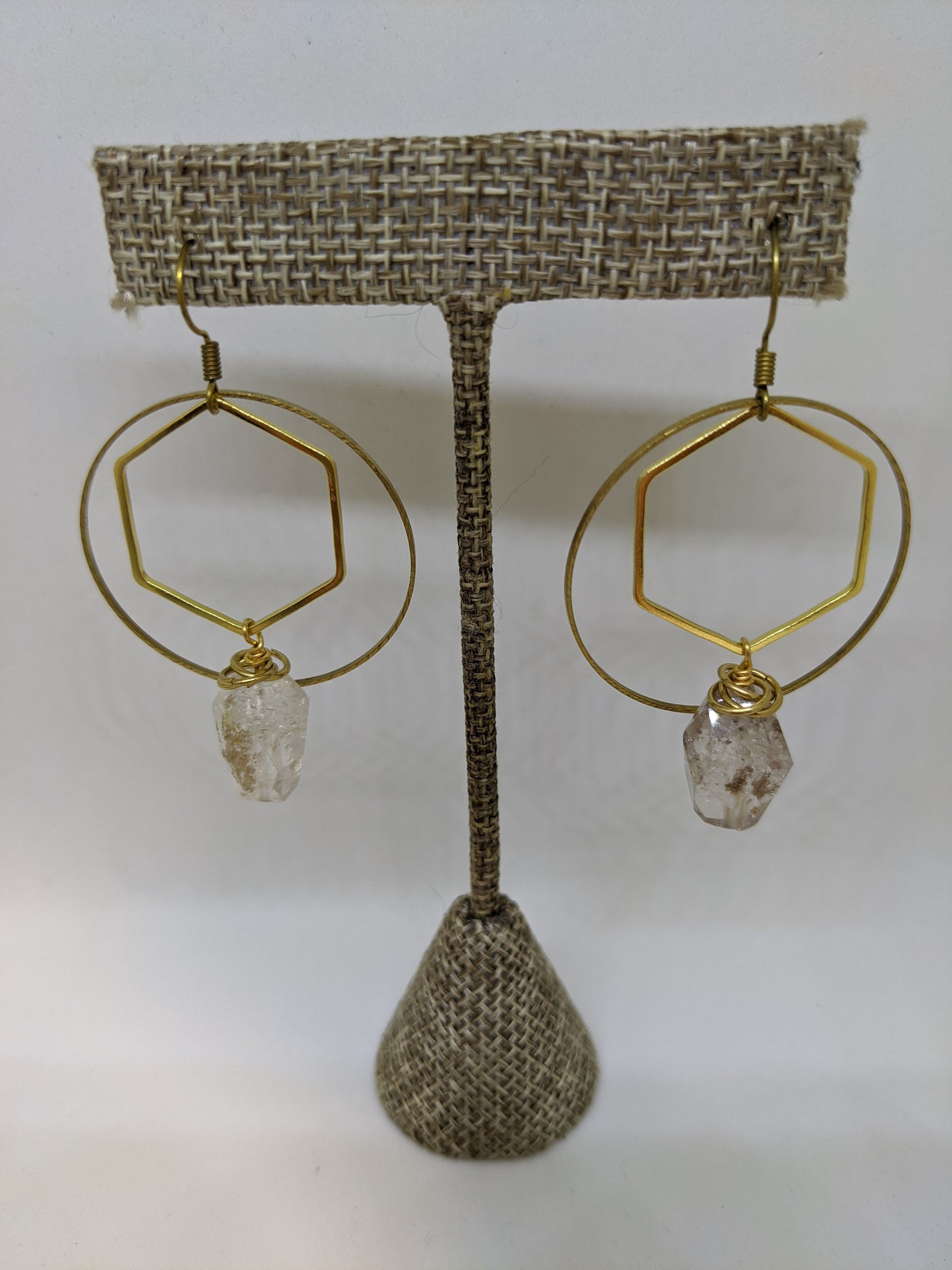 HEX HOOPS WITH NATURAL QUARTZ NUGGETS-Jewelry-JipsiJunk-JipsiJunk