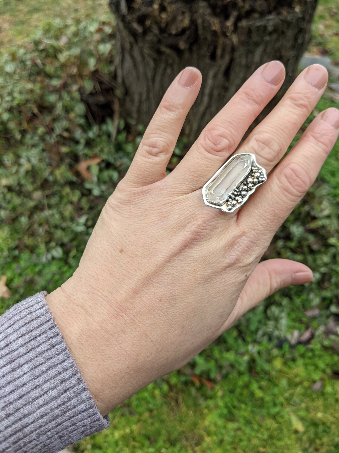QUARTZ POINT AND BUBBLE RING IN STERLING SILVER-RINGS-Jipsi Junk-JipsiJunk