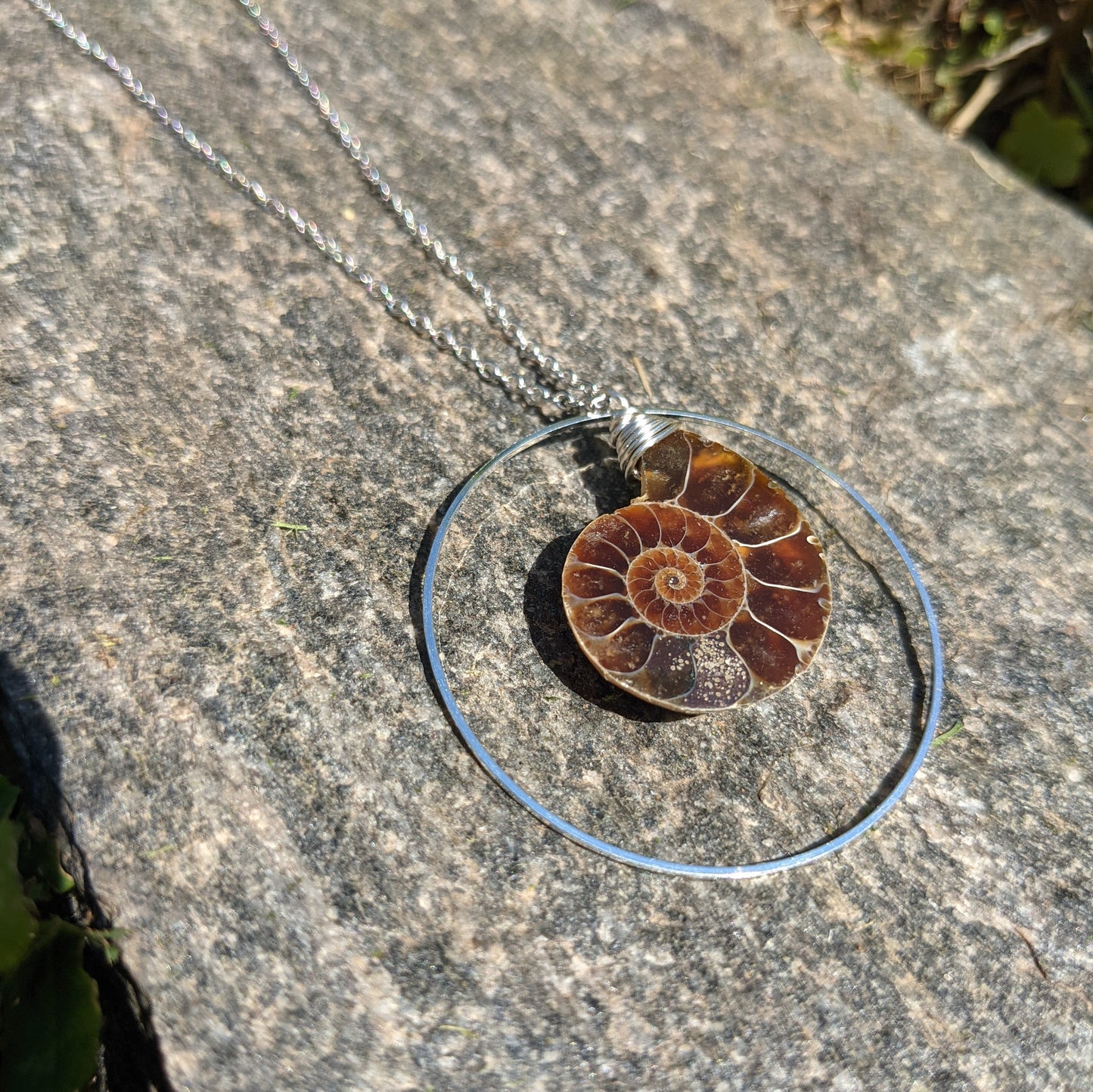 AMMONITE HOOP NECKLACE IN STAINLESS STEEL-NECKLACES-Jipsi Junk-JipsiJunk