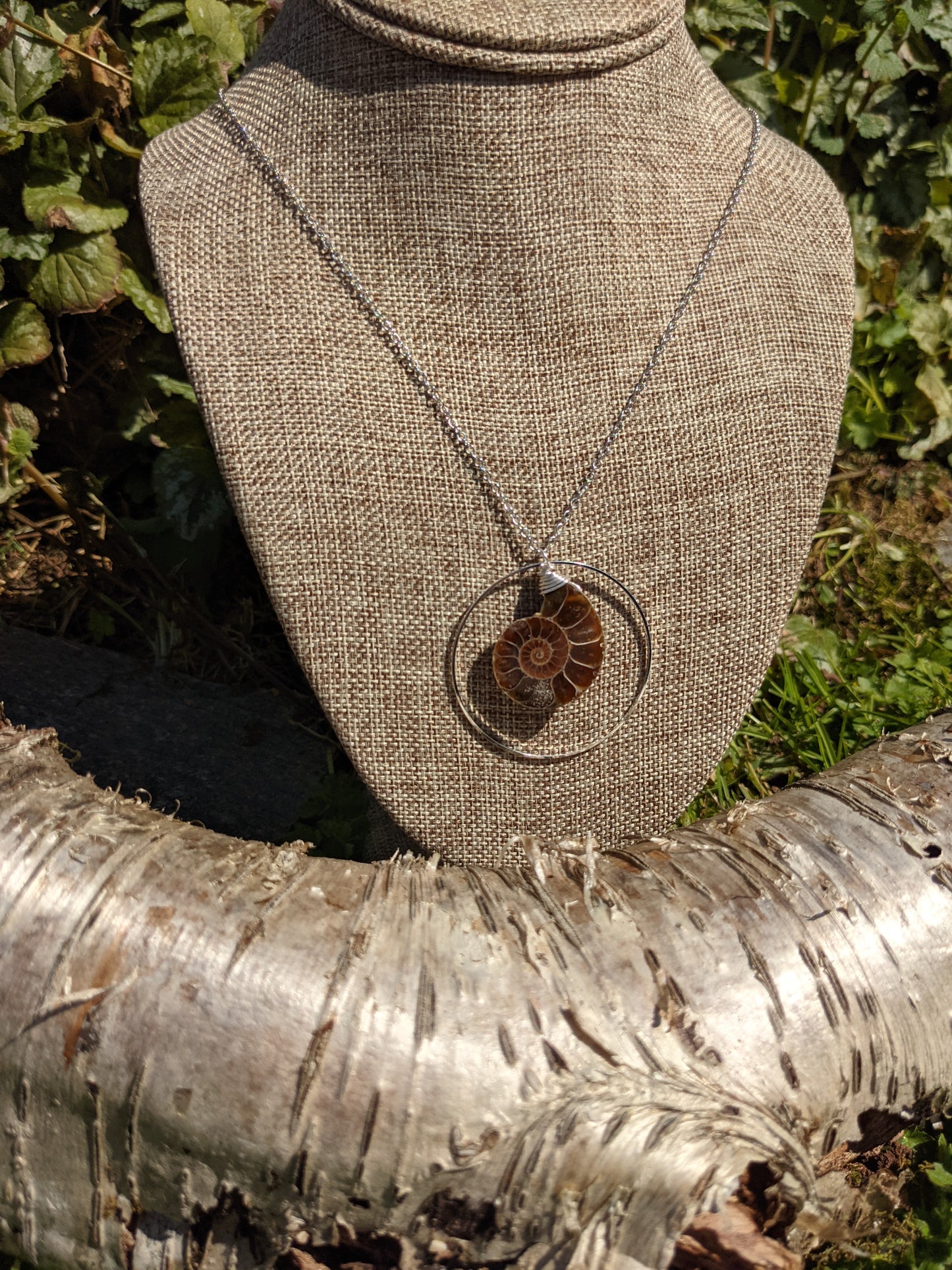 AMMONITE HOOP NECKLACE IN STAINLESS STEEL-NECKLACES-Jipsi Junk-JipsiJunk