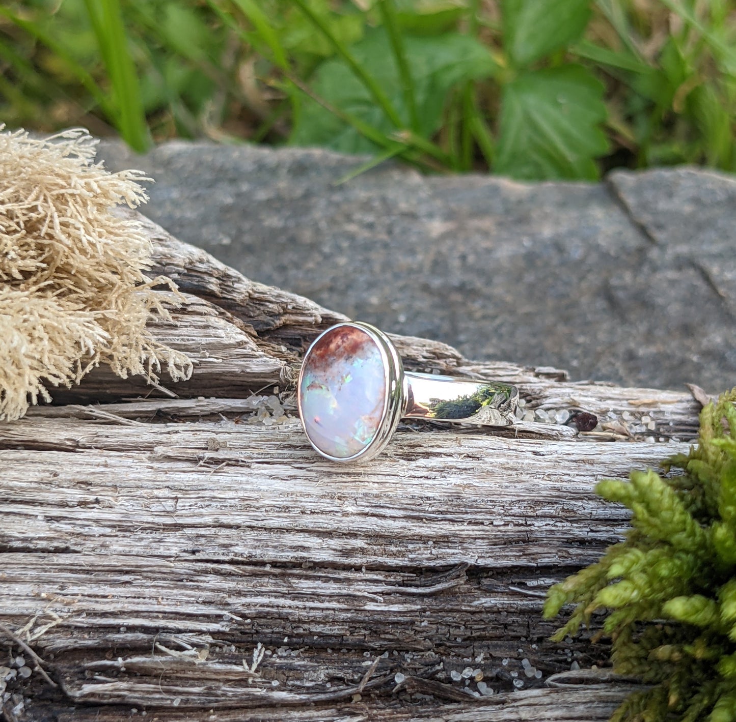 OVAL FIRE OPAL RING IN STETLING SILVER-RINGS-Jipsi Junk-JipsiJunk