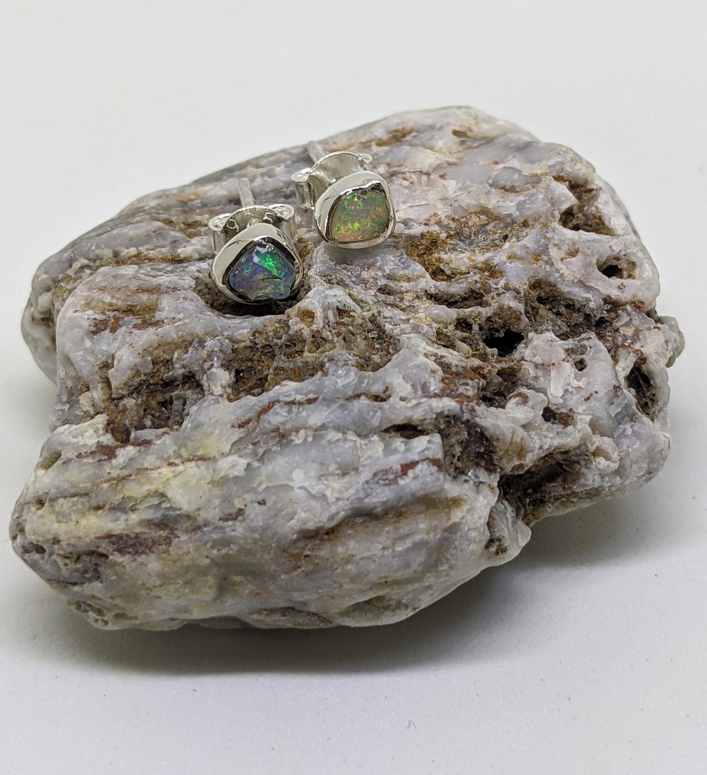 BEZELED ROUGH OPAL EARRINGS IN STERLING SILVER-EARRINGS-Jipsi Junk-JipsiJunk