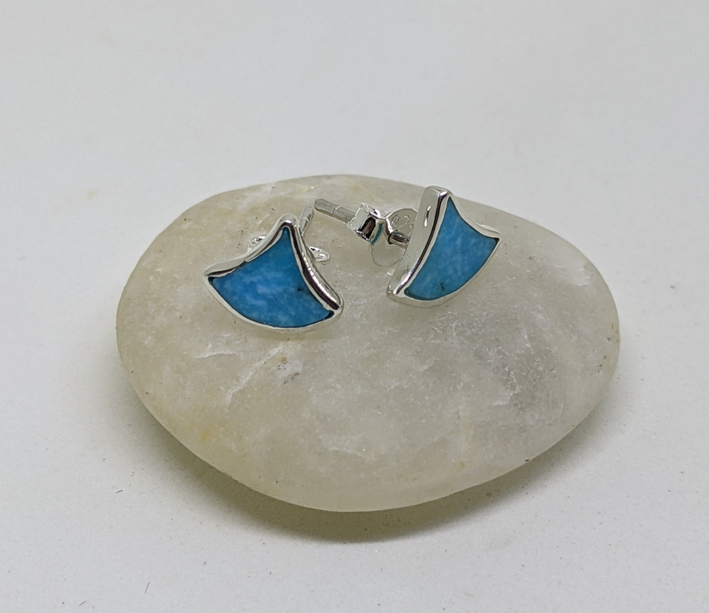 BEZELED TURQUOUSE FAN STUDS IN STERLING SILVER-EARRINGS-Jipsi Junk-JipsiJunk