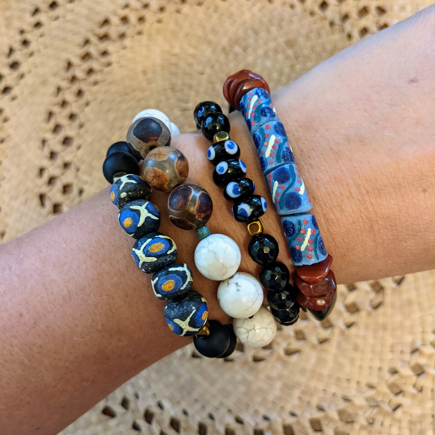 WHITE MAGNESITE AND GIRAFFE AGATE BRACELET-BRACELETS-JipsiJunk-JipsiJunk