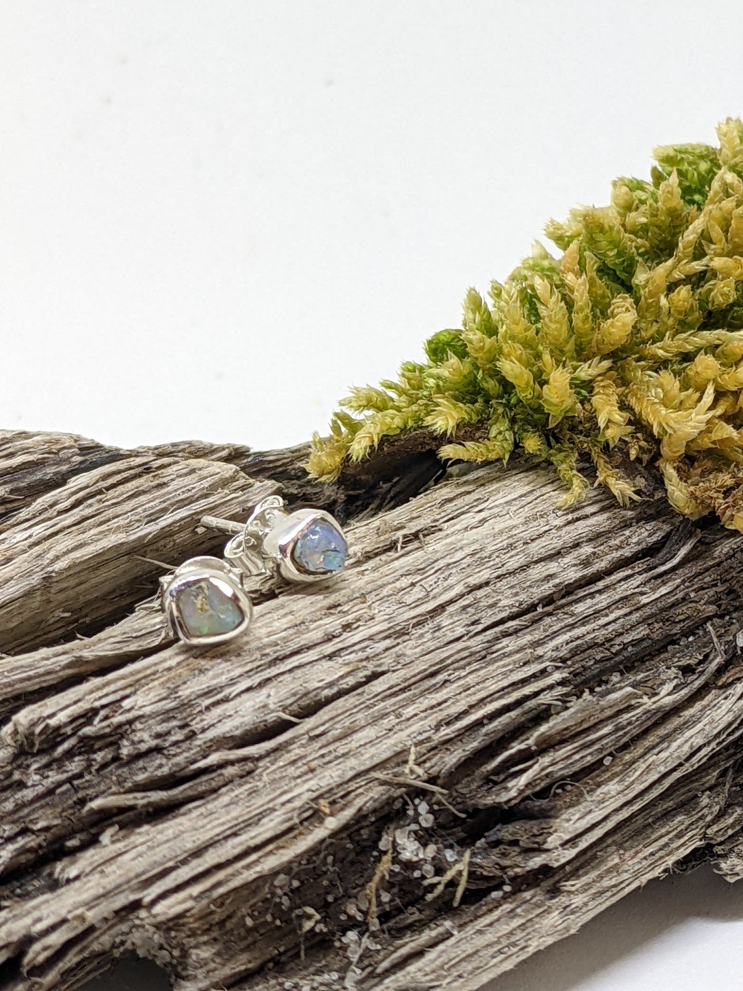 BEZELED ROUGH OPAL EARRINGS IN STERLING SILVER-EARRINGS-Jipsi Junk-JipsiJunk