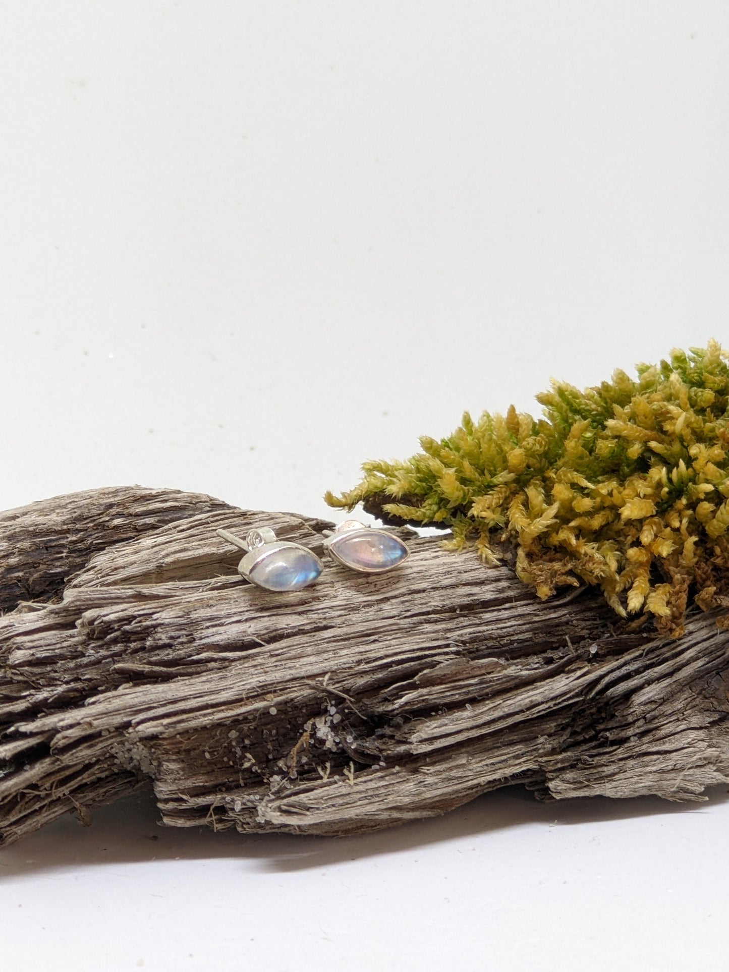 RAINBOW MOONSTONE MARQUIS STUDS IN STERLING SILVER-Jewelry-JipsiJunk-JipsiJunk