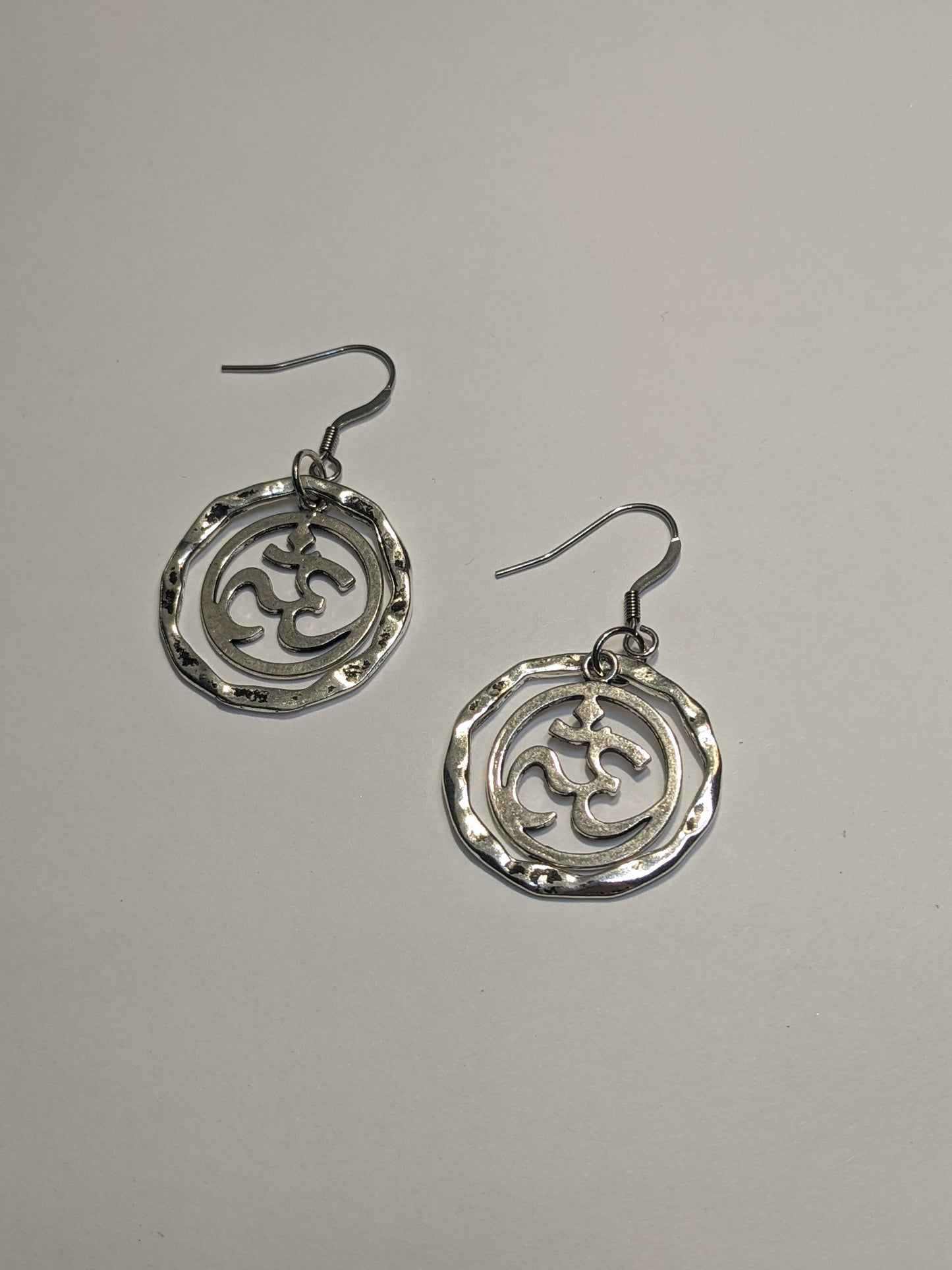 SILVER PEWTER NAMASTE CUTOUT EARRINGS-EARRINGS-Jipsi Junk-JipsiJunk