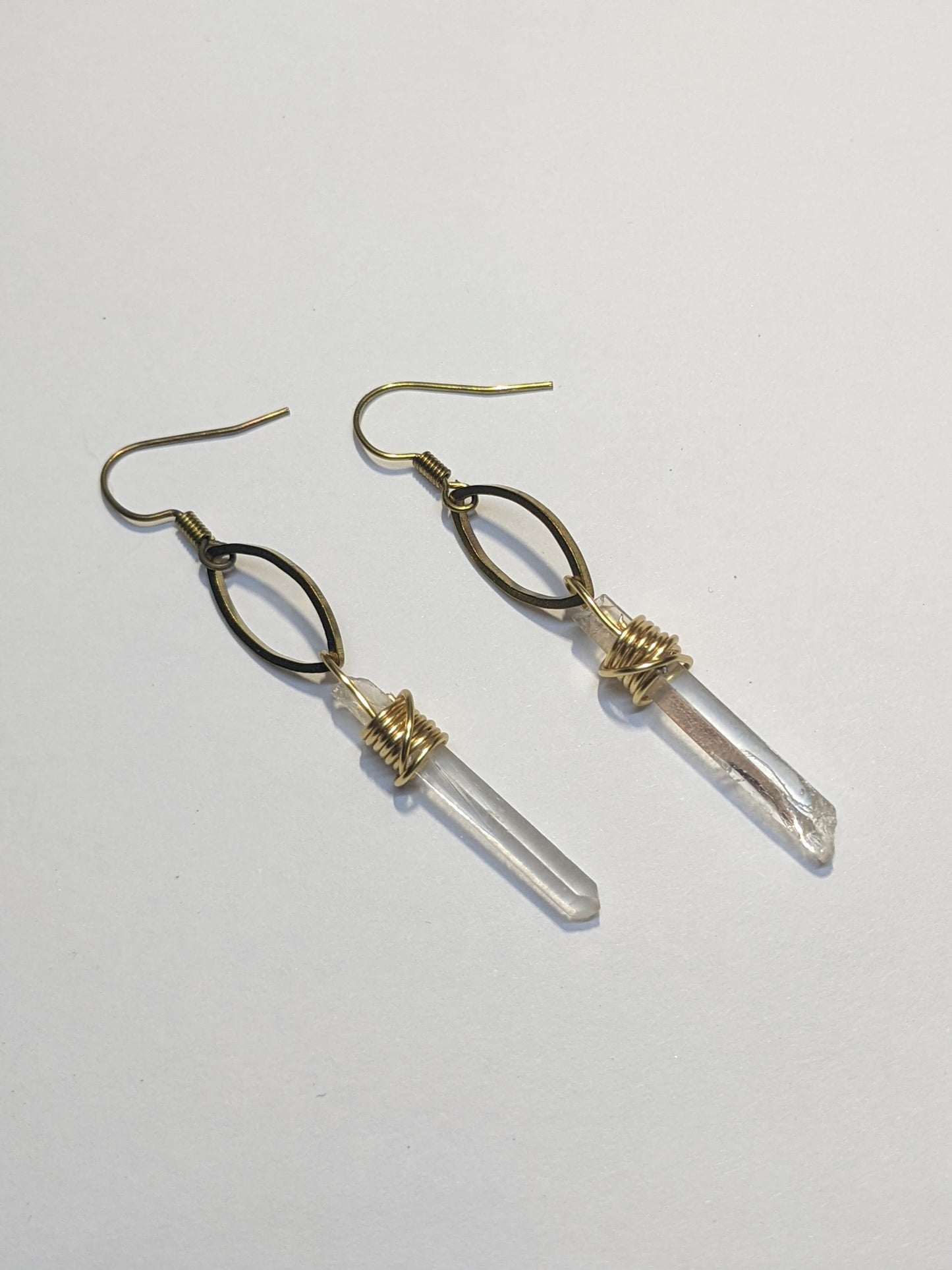 MARQUISE BRASS EARRINGS WITH GENUINE QUARTZ POINT-EARRINGS-Jipsi Junk-JipsiJunk